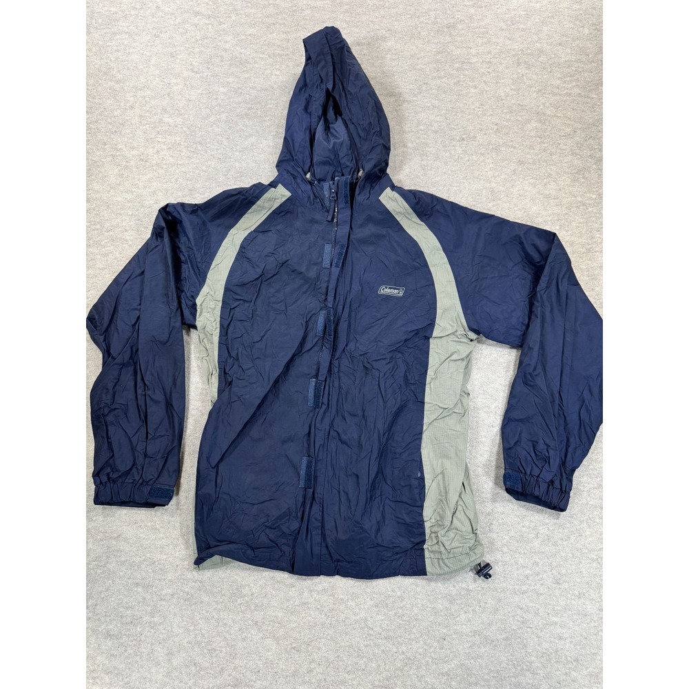 Coleman Windbreaker Rain Jacket Mens Medium Blue Gray Mesh Lined Outdoor Hooded